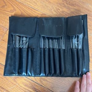 Saks Fifth Avenue Black Quilted Leather Makeup Brush Holder with Brushes